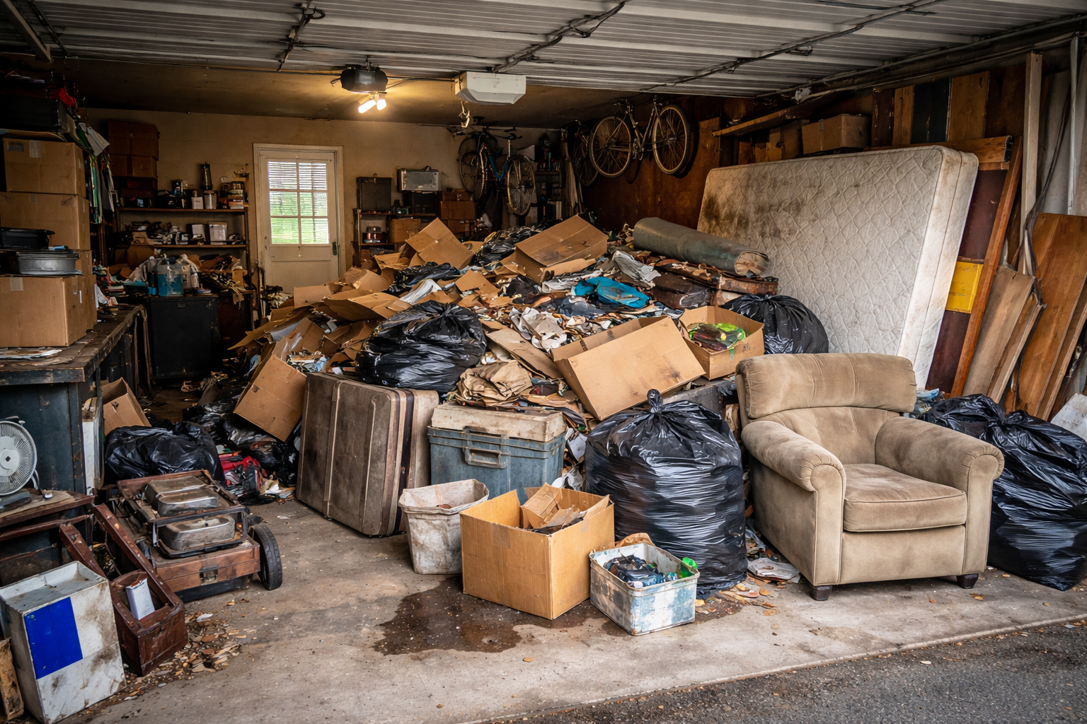 Garage junk cleanout before removal